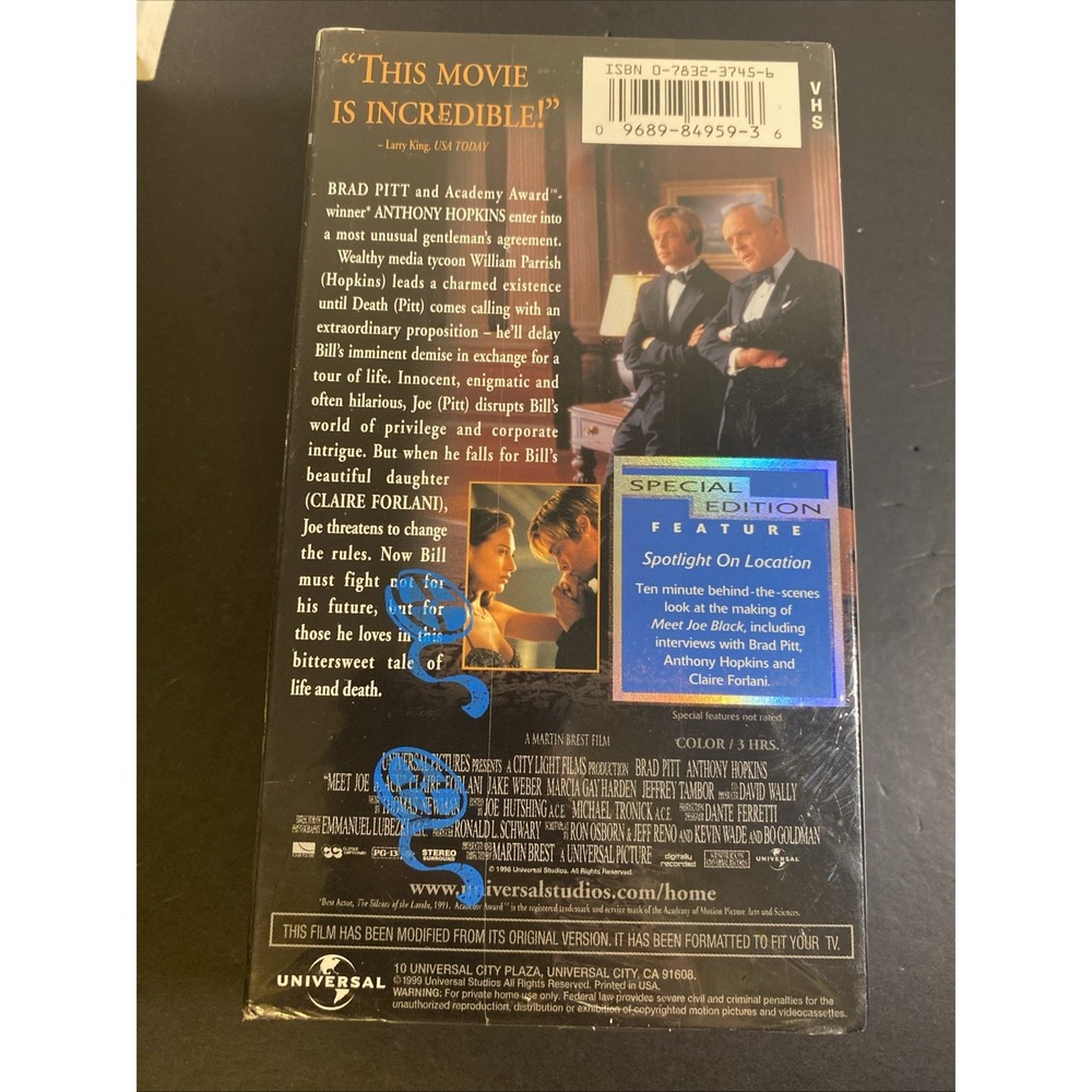 Meet Joe Black VHS 1999 Brad Pitt 2 Tape Set Factory Sealed - Picture 3 of 4
